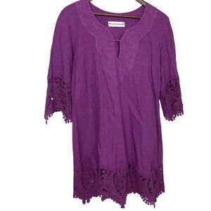 Maryan Mehlhorn Womens Tunic Dress Swim Cover Linen Purple Vacation Beach Medium